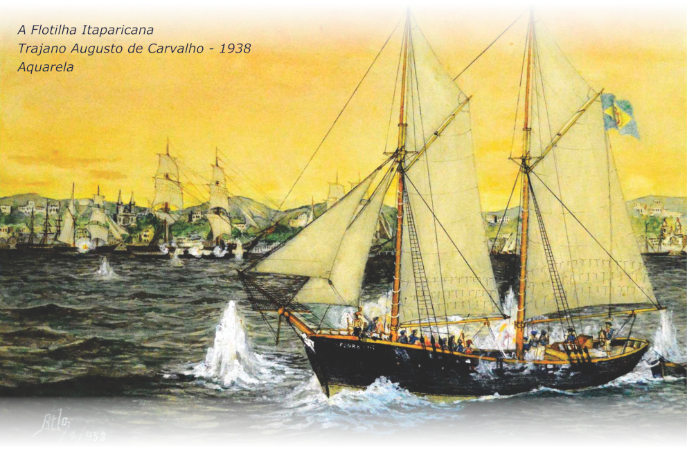 Aquarela de Trajano Agusto de Carvalho datada de 1938, ilutrando a Flotilha de Itaparicana